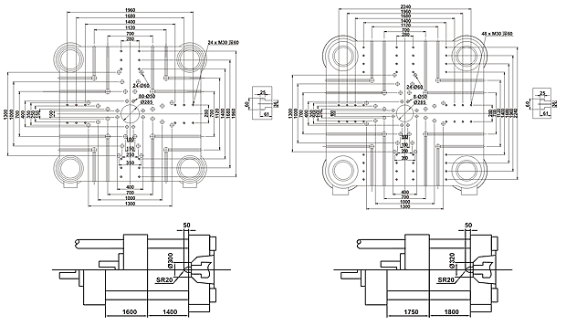 Platen Dimensions of Two-platen Large Injection Moulding Machines